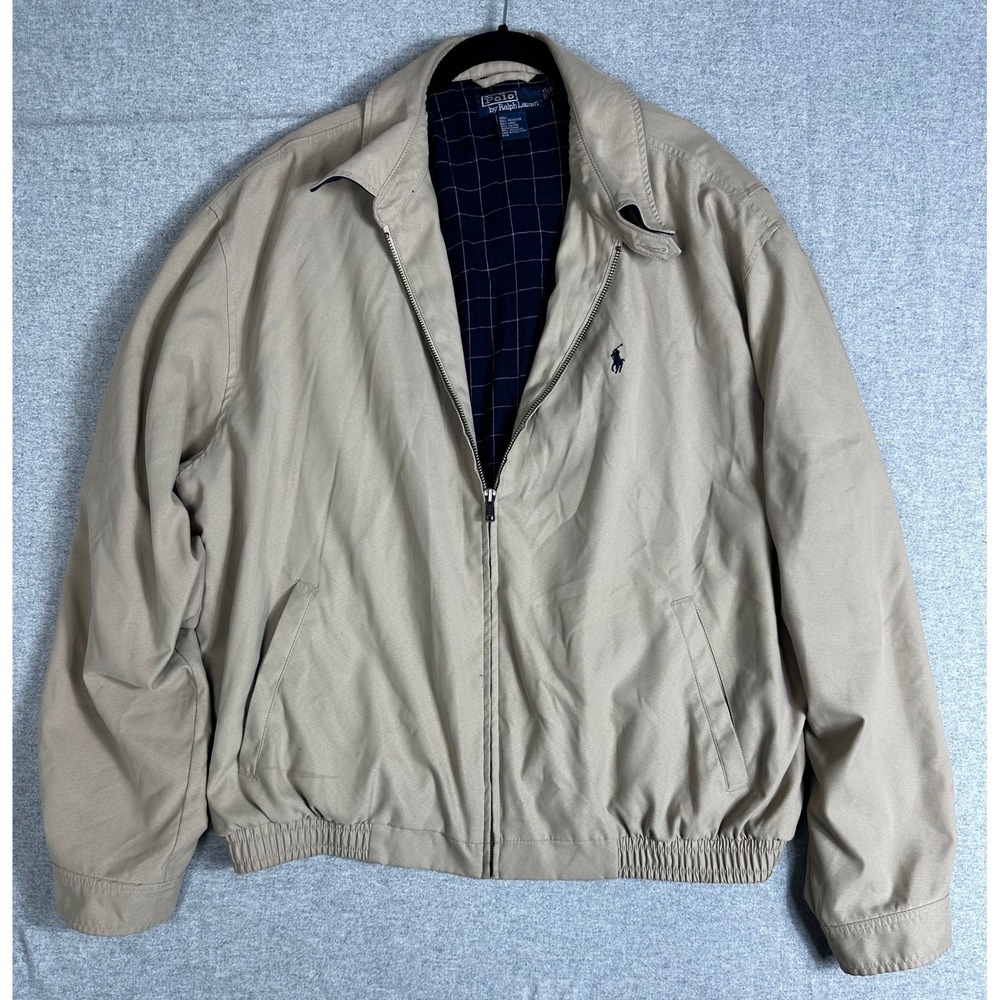 Vintage 90s Polo Ralph Lauren‎ Bi swing Jacket XL Tan Plaid Lined Chin Strap